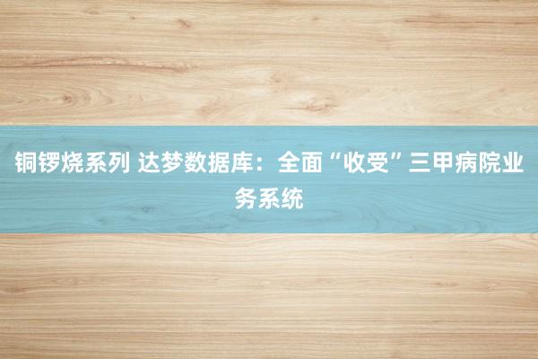 铜锣烧系列 达梦数据库：全面“收受”三甲病院业务系统